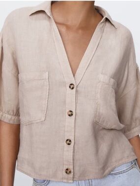 Zara cream linen Button-Up Women's shirt